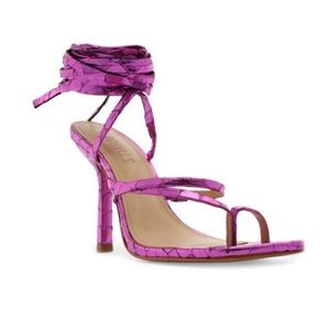 Schutz
Lily Croc-Embossed Metallic Leather Ankle-Wrap Sandals